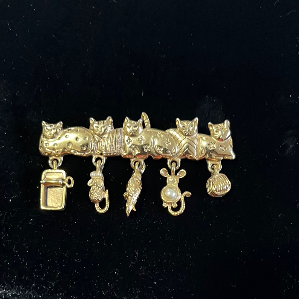 Gold Cat Brooch Set Jewelry